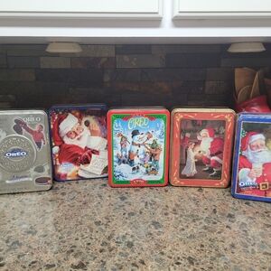 5 Vintage Oreo Christmas Tins 1991, 1996, 1999,‎ 2000, 2002 Excellent Condition
